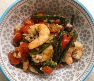Sheet Pan Shrimp with Spring Vegetables and Farro | Heather Carey